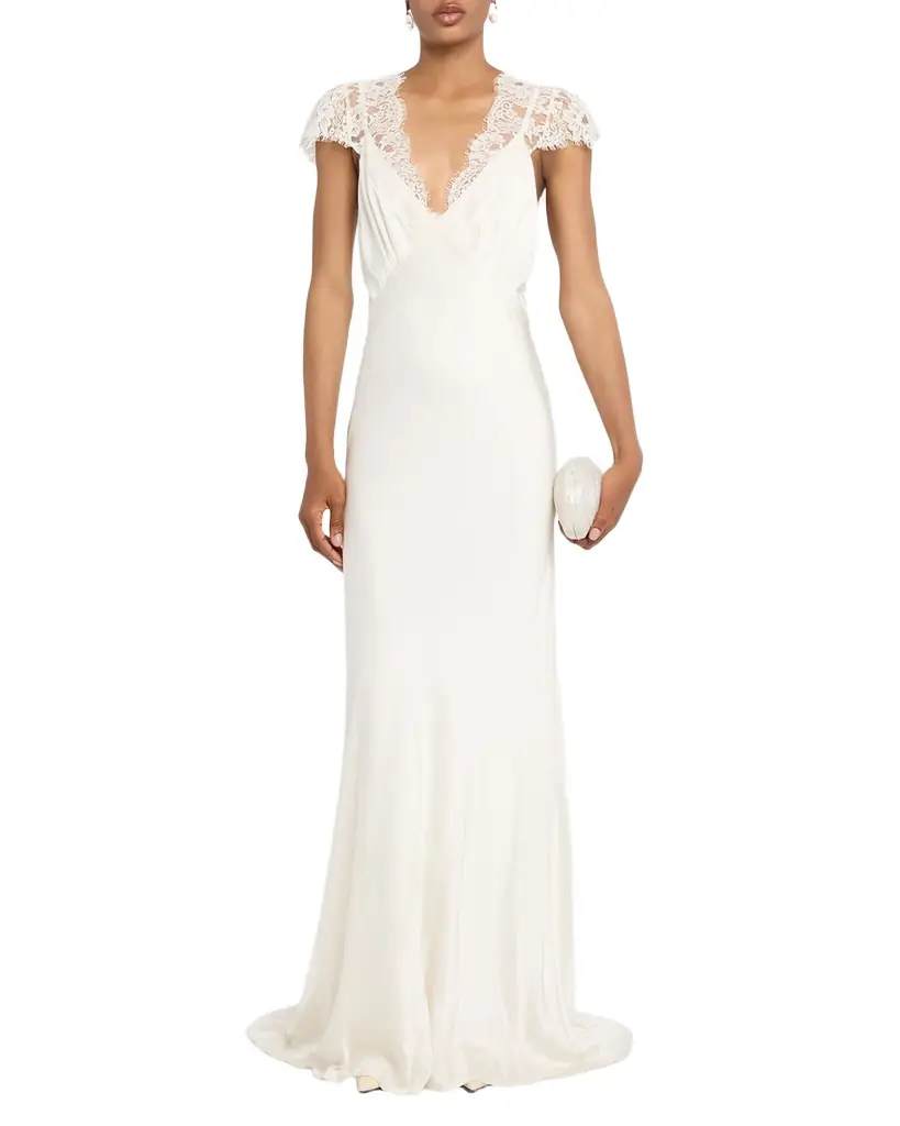 TWP Lace-Trimmed Silk Gown