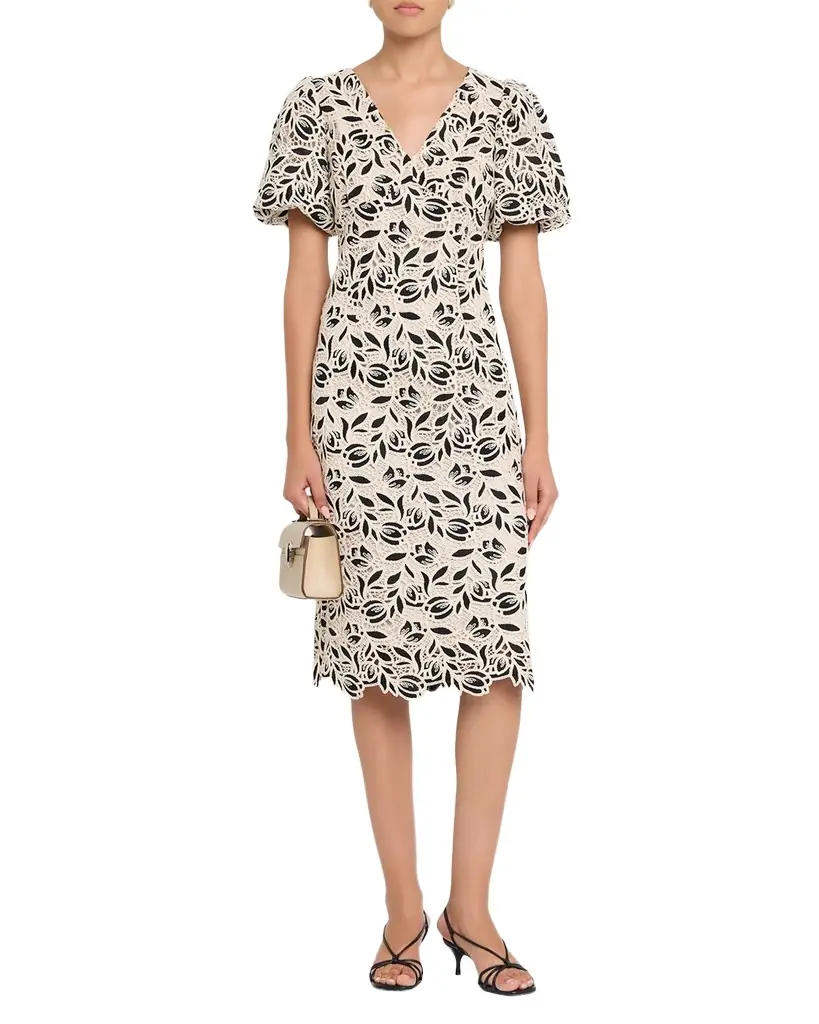 Elie Tahari The Presley Floral Lace Midi Dress