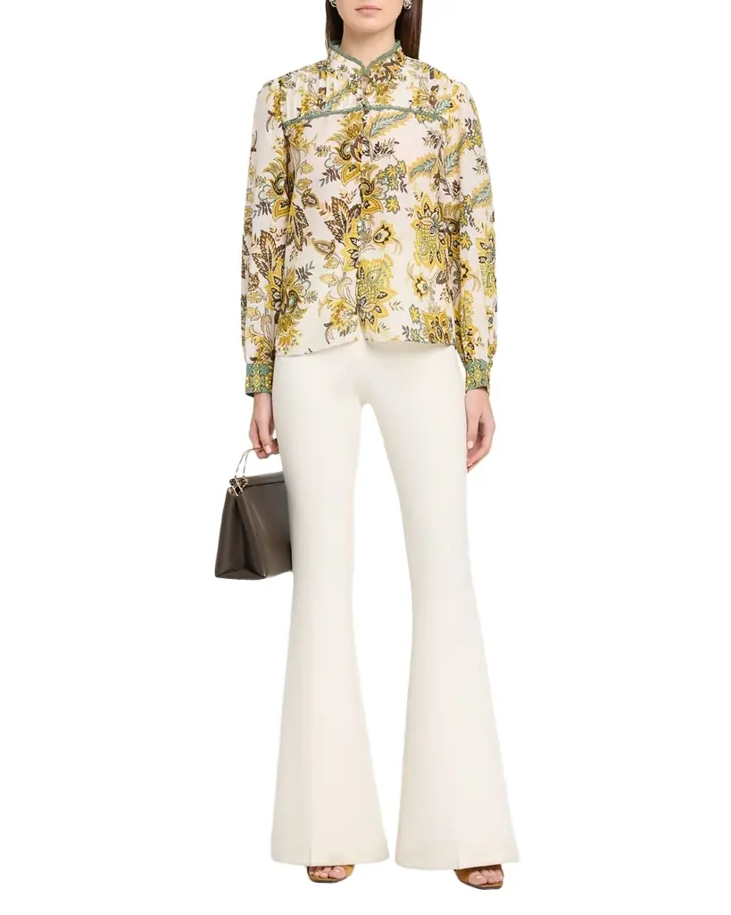 Elie Tahari The Athena Lace-Trim Floral Pintuck Blouse