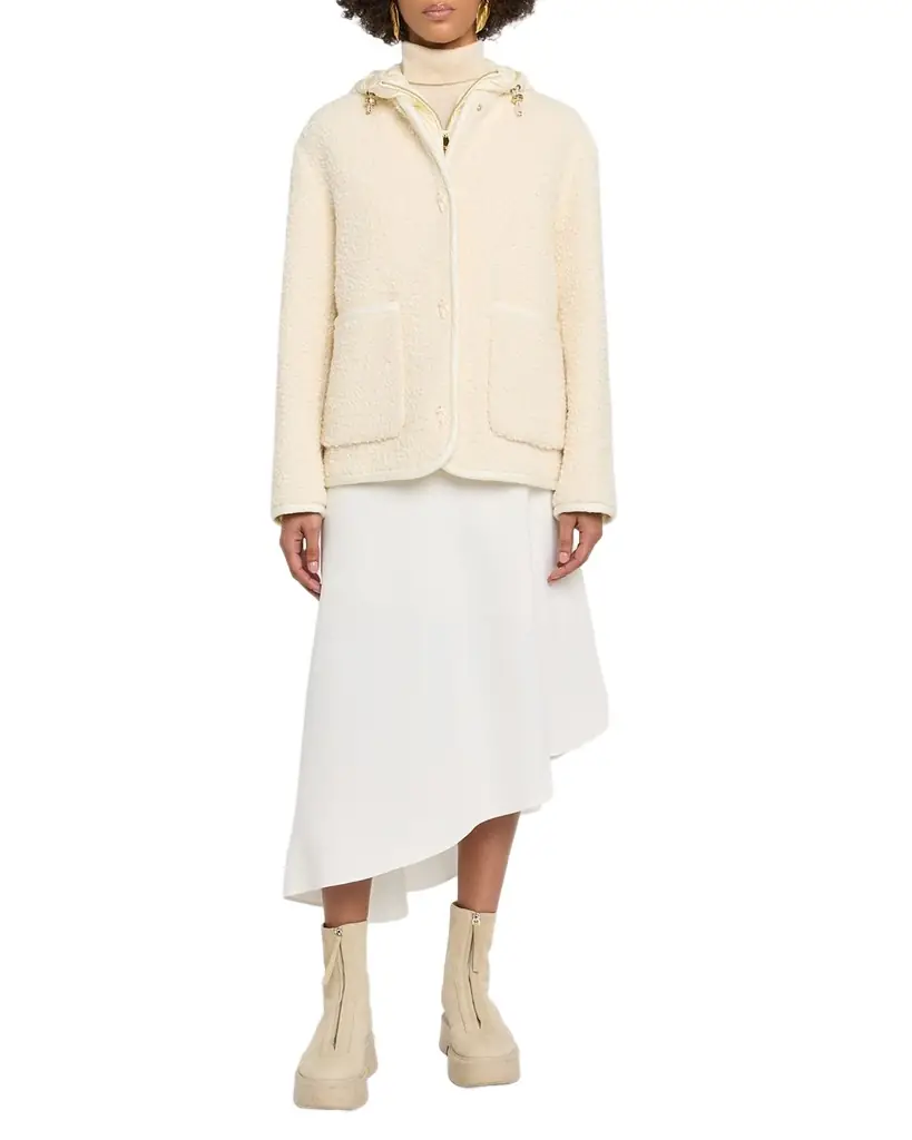 Moncler Hylesine Boucle Jacket w/ Quilted Hood