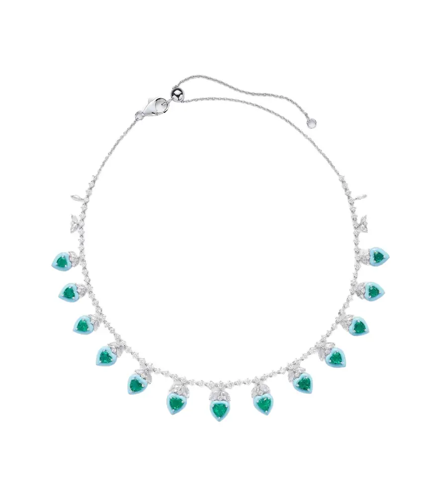 Kamyen 18kt white gold and enamel choker with emeralds and diamonds - Women's Jewelry And Watches
