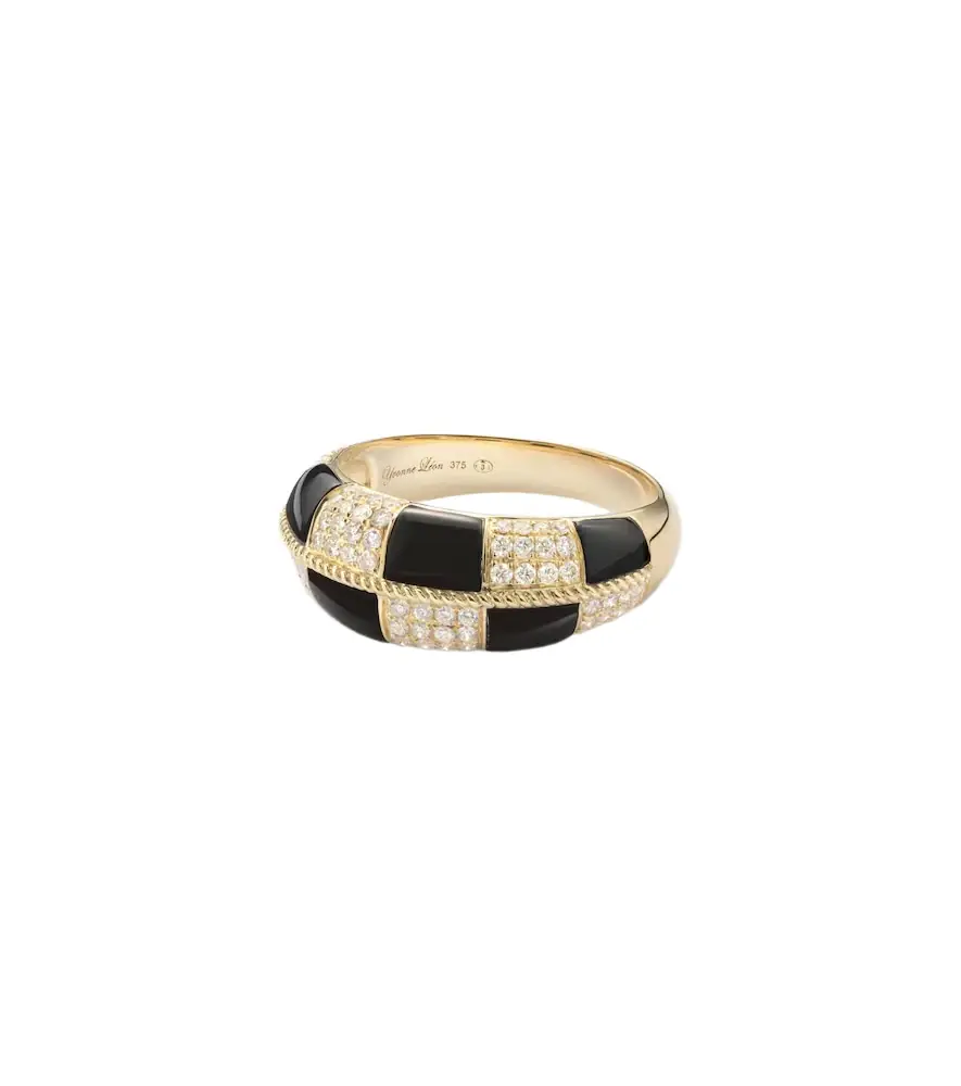 Yvonne Leon Yvonne Léon Alliance Damier 9kt gold ring with diamonds and onyx