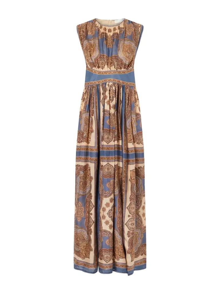 Zimmermann Mahon Gathered Printed Silk Maxi Dress