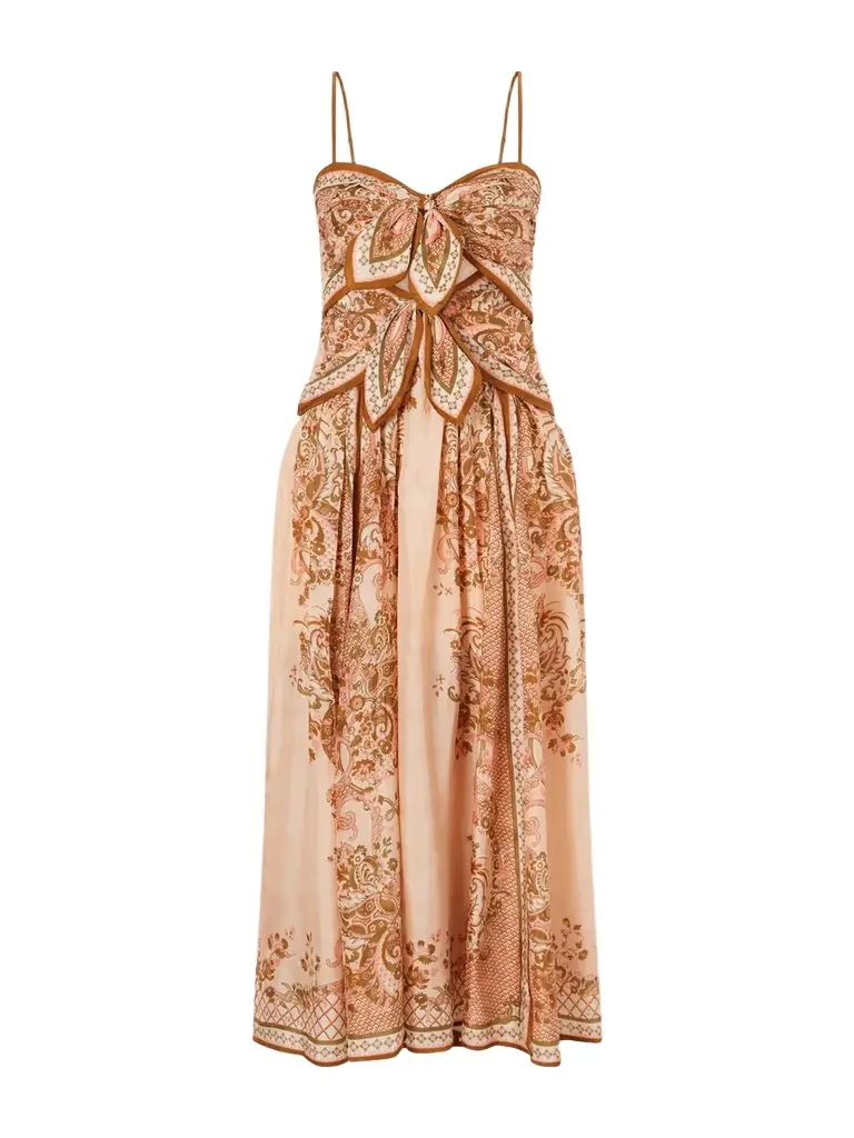 Zimmermann Aster Cutout Knotted Printed Silk Midi Dress