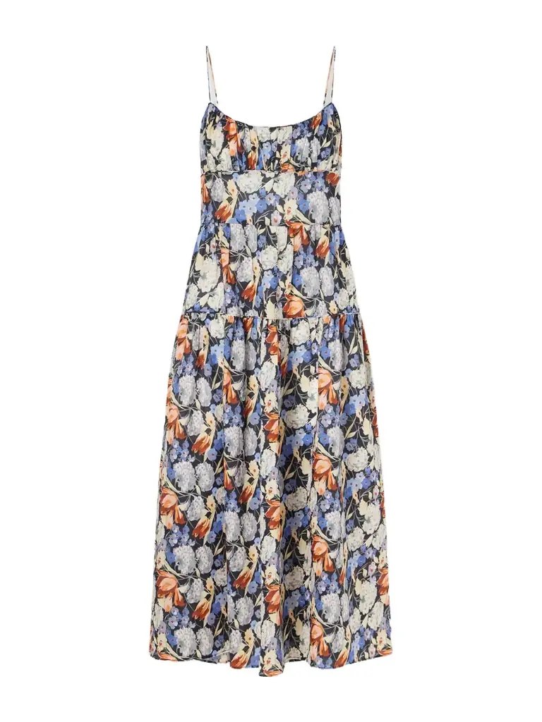 DÔEN Benoit Tiered Gathered Floral-print Ramie Midi Dress