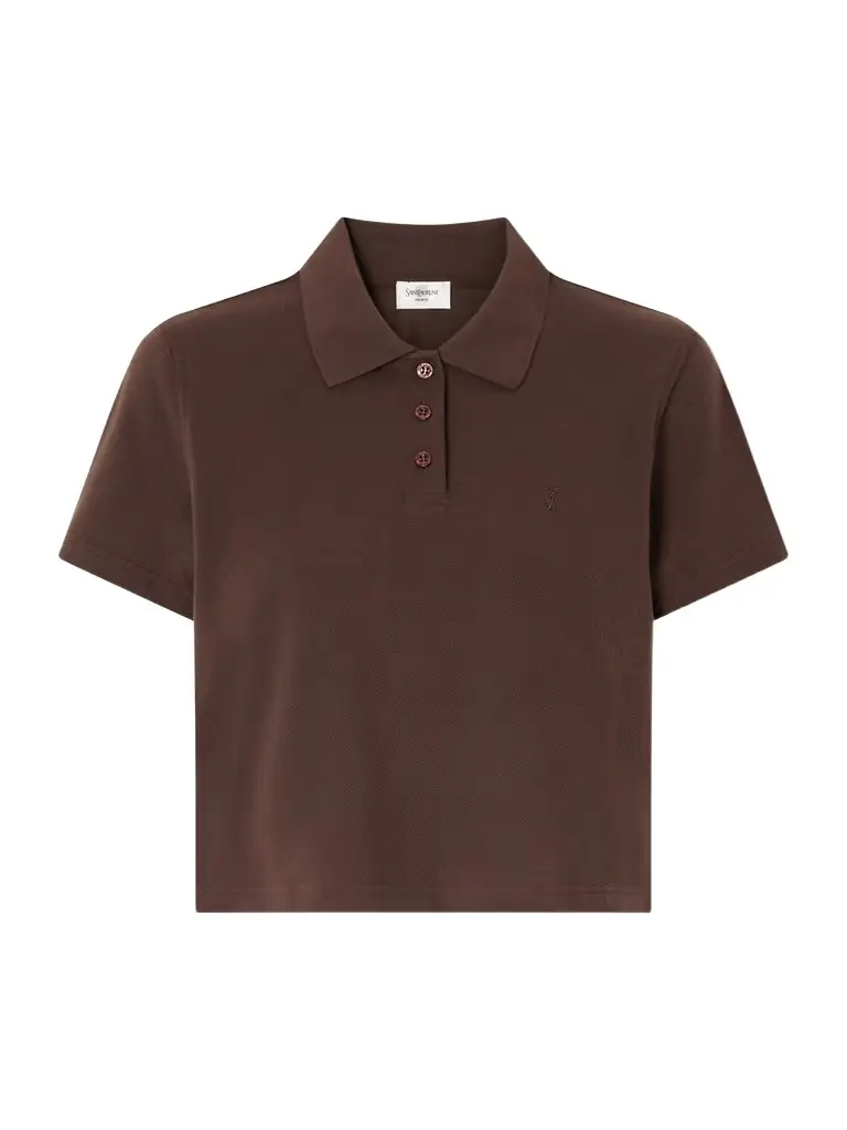 Saint Laurent Cassandre-embroidered Cropped Cotton-piqué Polo Shirt