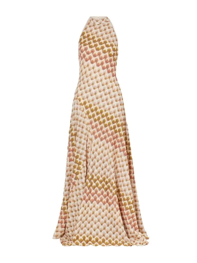 Striped Metallic Crochet-knit Halterneck Maxi Dress