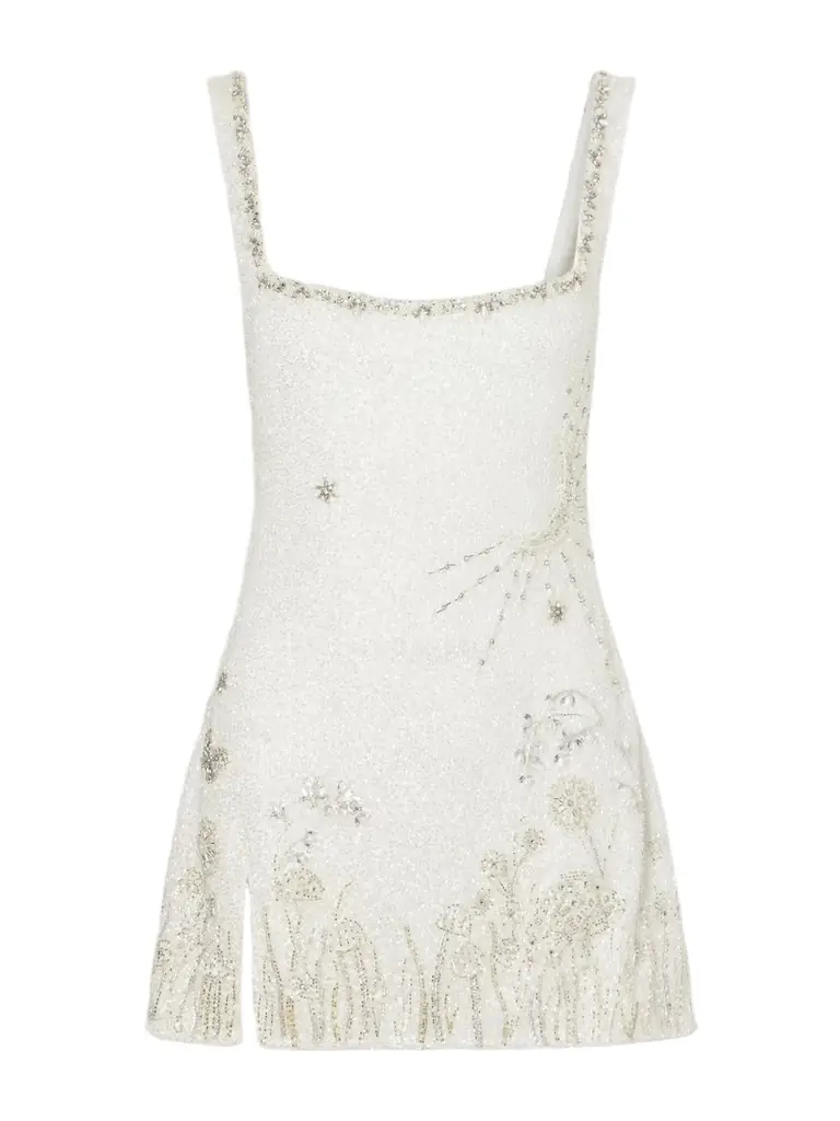 Clio Peppiatt Wildflower Crystal-embellished Satin Mini Dress