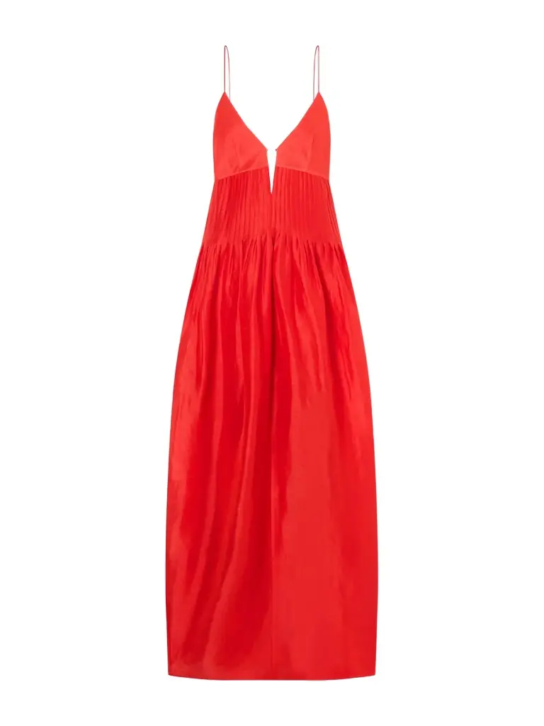 Embellished Pleated Linen And Silk-blend Maxi Dress