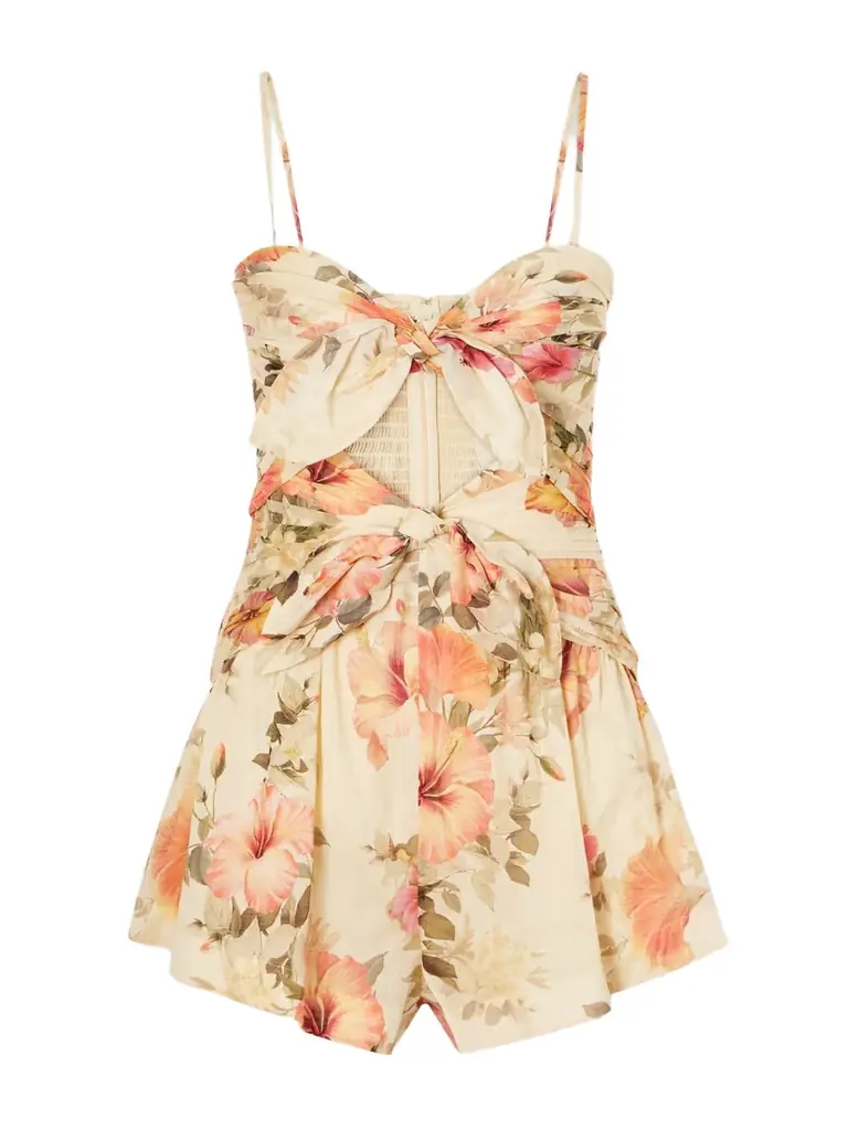 Zimmermann Mahon Cut-out Gathered Floral-print Cotton Playsuit