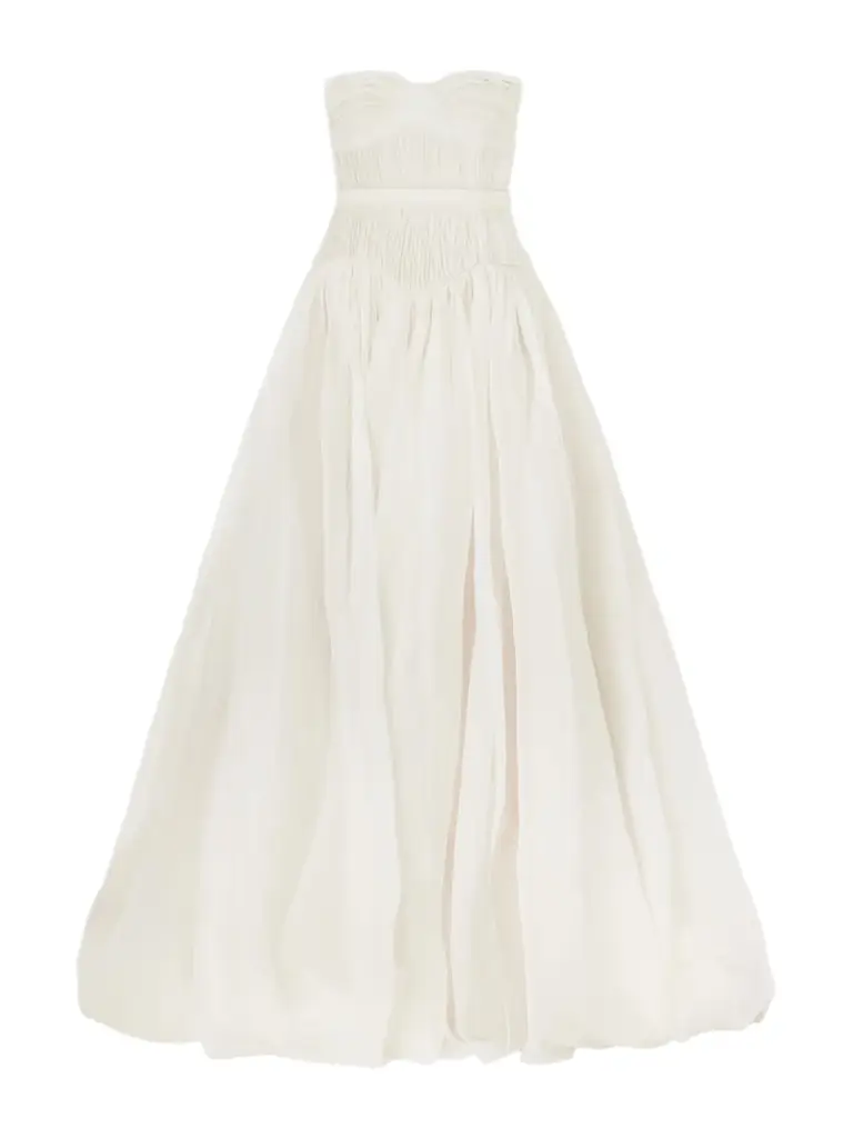 Danielle Frankel Henrietta Strapless Bustier Crinkled Silk-organza Gown