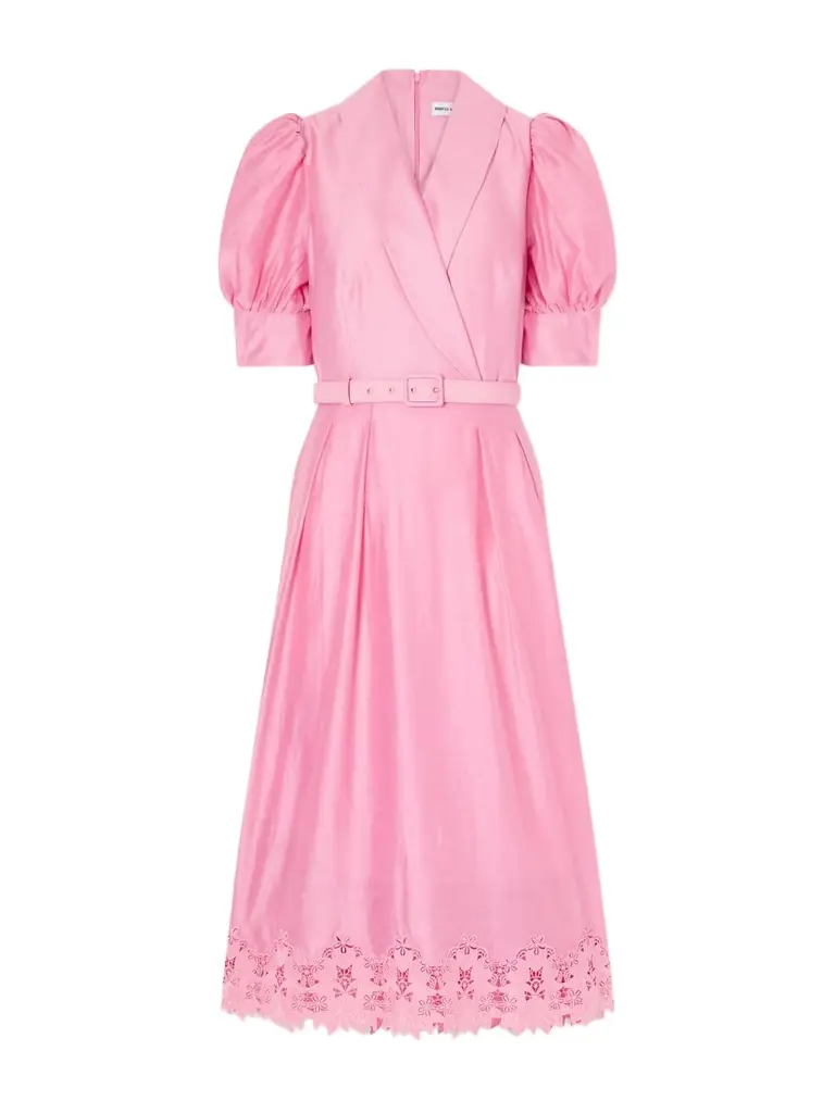 Rebecca Vallance Petalite Belted Broderie Anglaise-trimmed Poplin Midi Dress