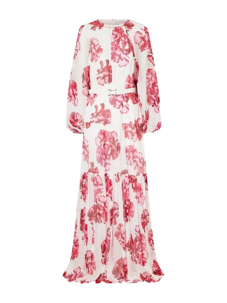 Rebecca Vallance Damask Rose Embellished Tiered Floral-print Georgette Maxi Dress