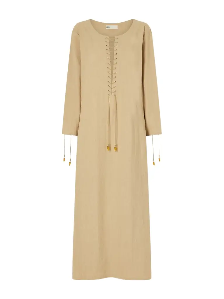 Tory Burch Lace-up Linen-blend Kaftan