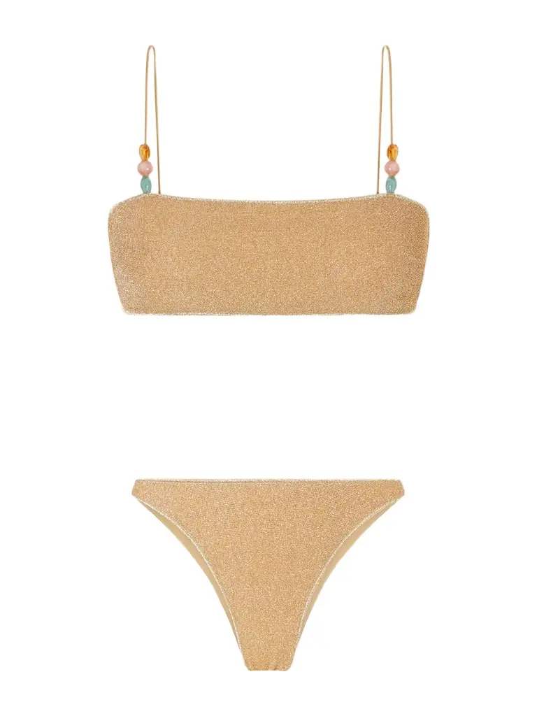 Oséree Lumiere Bead-embellished Metallic Bikini