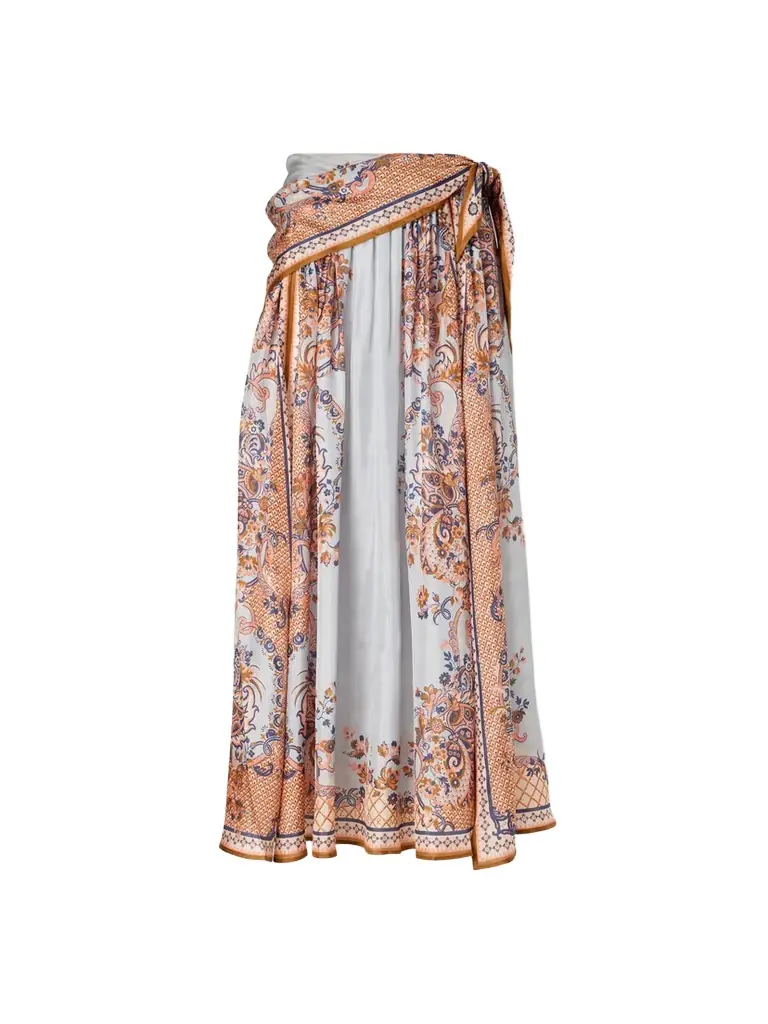 Zimmermann Aster Tie-detailed Printed Silk Midi Skirt