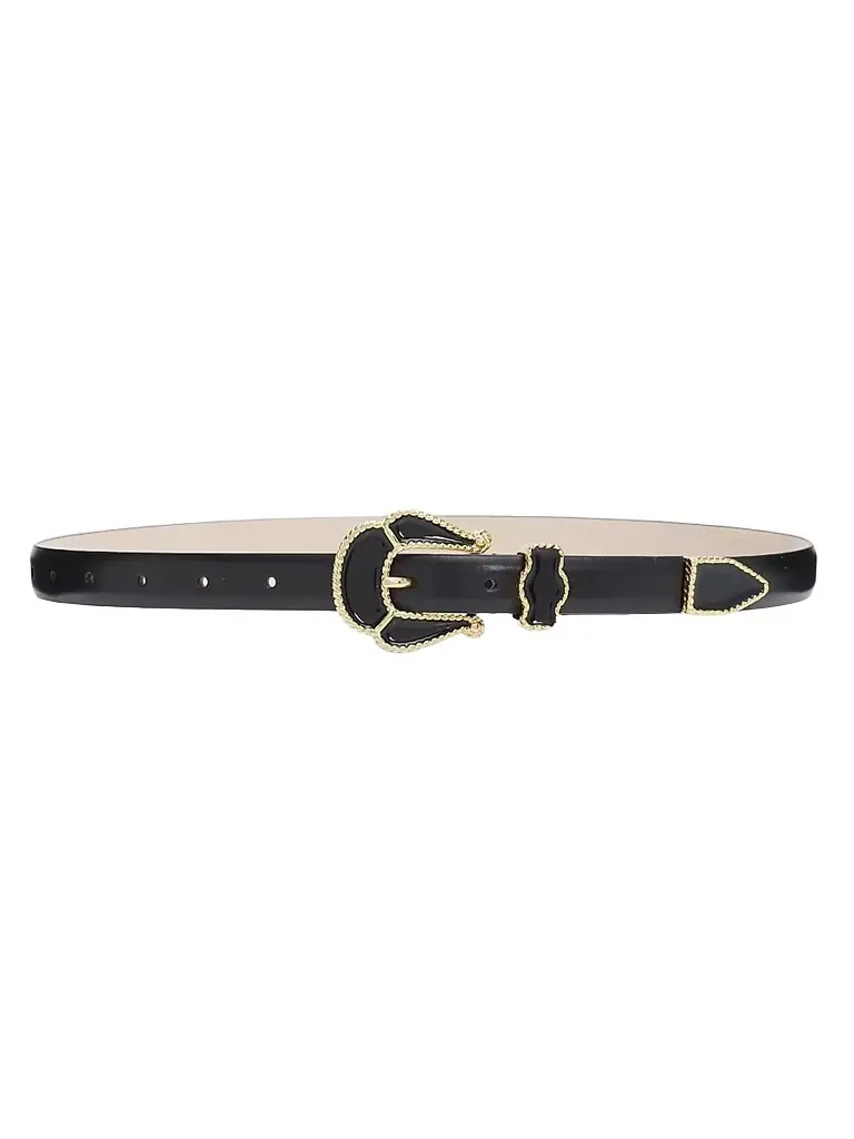 Déhanche Women's Santo Leather Belt with Enamel Buckle - Black Gold - Women's Accessories
