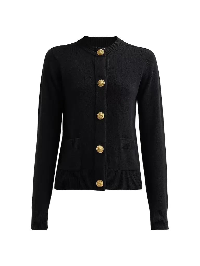 Balmain Women's Crewneck Cashmere-Wool Cardigan - Noir - Women's Clothing