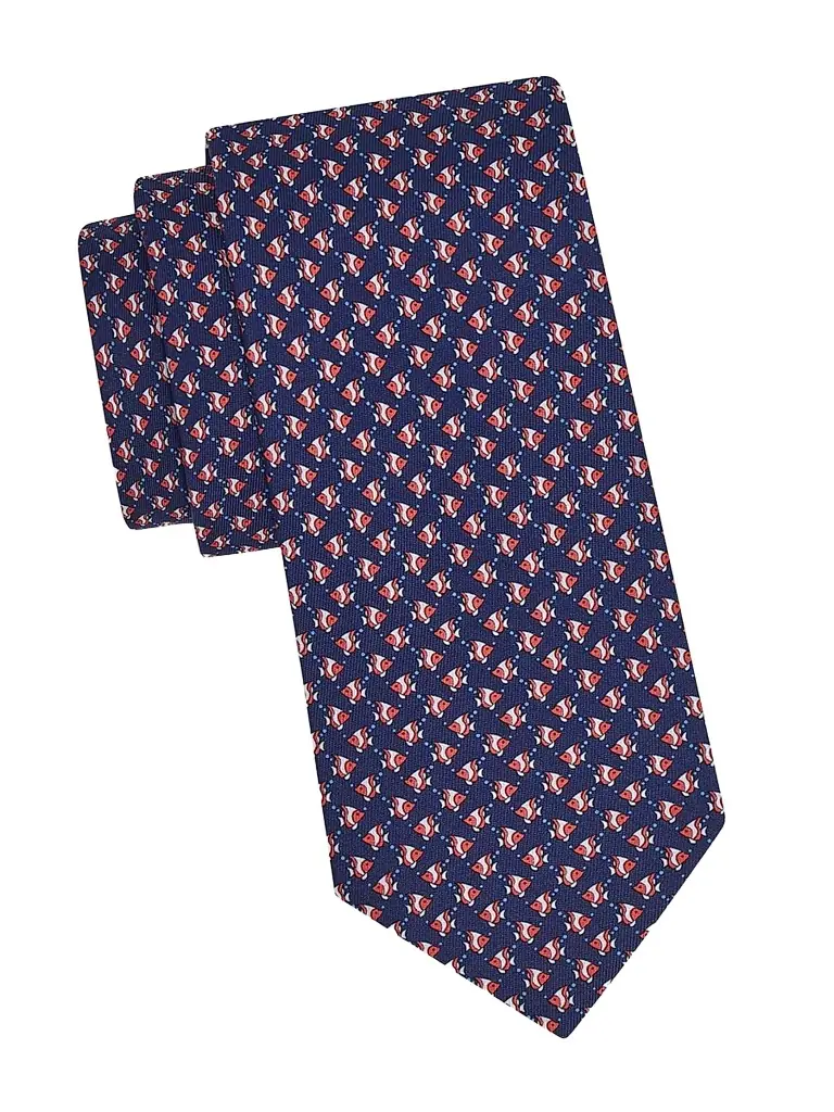 FERRAGAMO Men's Fish Gancini Silk Tie - Blue Scuro Rosso