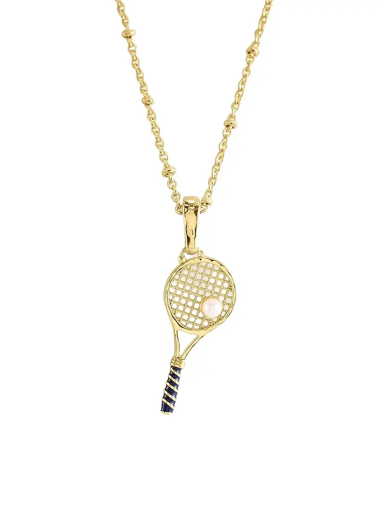 Anabel Aram Women's 18K-Gold-Plated, Pearl & Enamel Tennis Racket Charm - Gold