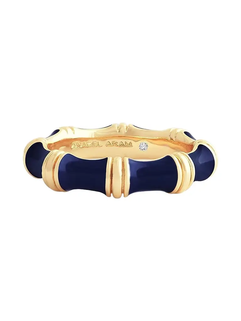 Anabel Aram Women's Bamboo 1K-Gold-Plated & Enamel Ring - Atlantic Navy Blue
