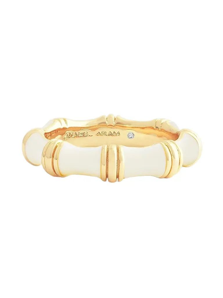 Anabel Aram Women's Bamboo 1K-Gold-Plated & Enamel Ring - Creme