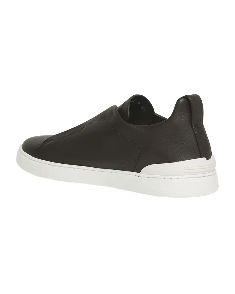 ZEGNA Men 's Triple Stitch Deerskin Leather Slip-On Sneakers