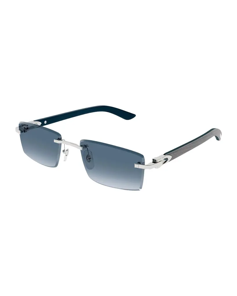 Cartier Men 's Rimless Metal C-Hinge Rectangle Sunglasses
