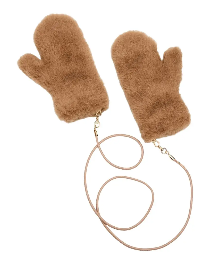 Max Mara Camel Teddy Fabric Mittens - Women's Accessories