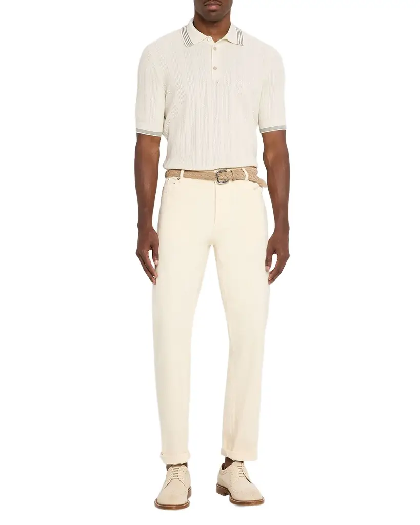 Brunello Cucinelli Men 's Cotton Textured Rib Knit Polo Shirt
