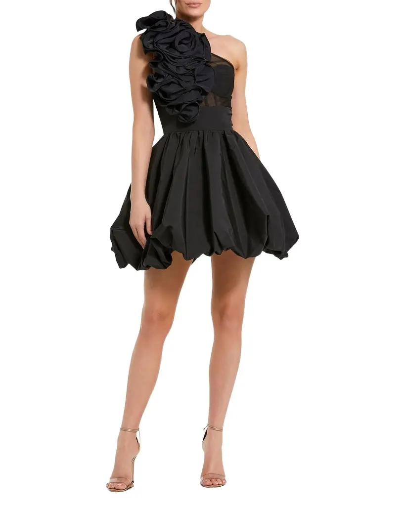 Mac Duggal Taffeta Ruffle Bubble-Hem Mini Dress