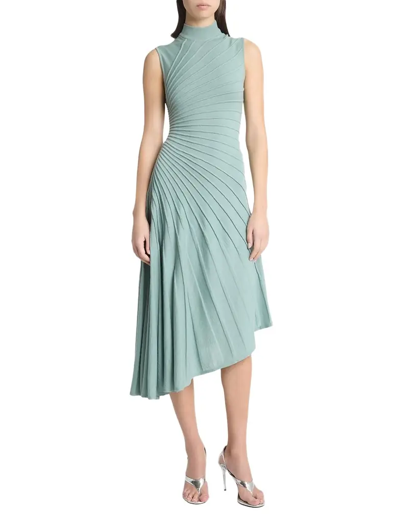 ALAIA Mock-Neck Sculpting Wool Dress