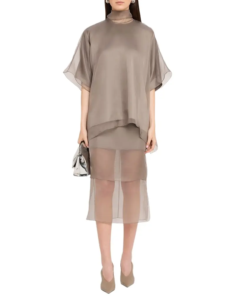 Brandon Maxwell Brett Layered Silk Organza Midi Pencil Skirt