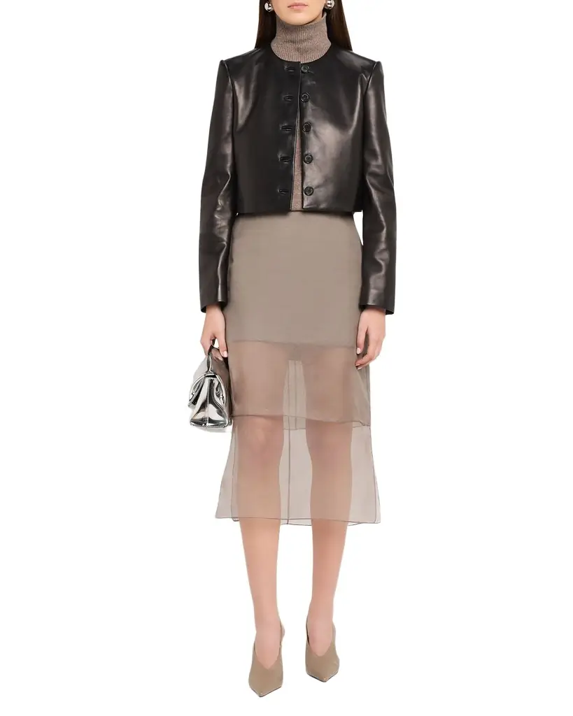 Brandon Maxwell Ryder Leather Cropped Box Jacket - Women's Clothing