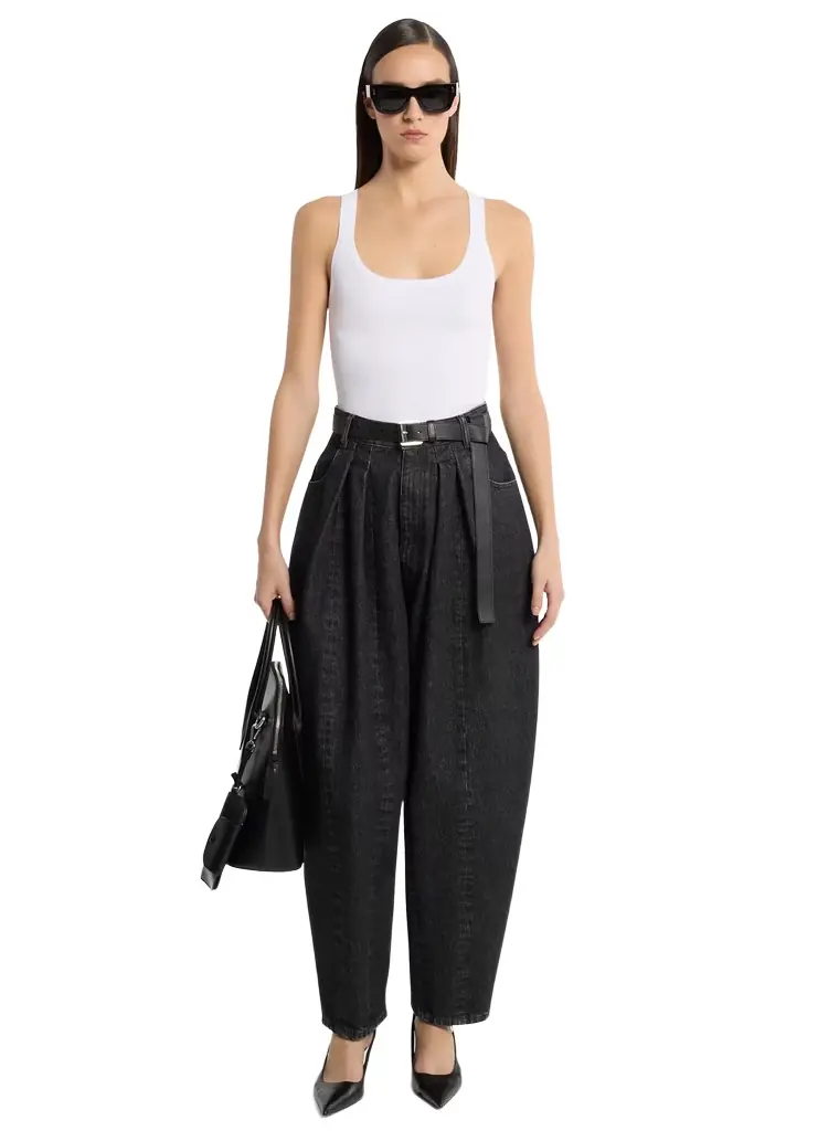 Michael Kors Collection Courtney Pleated Denim Barrel Jeans - Women's Clothing