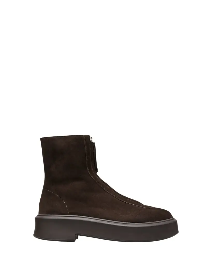 THE ROW Suede Zip Moto Booties