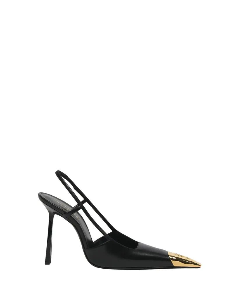 Saint Laurent Jeanne Leather Metallic-Toe Slingback Pumps