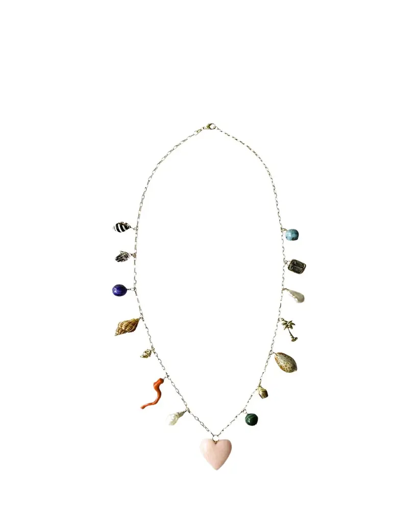 Haute Victoire Les Charmantes Opal Heart Charm Necklace