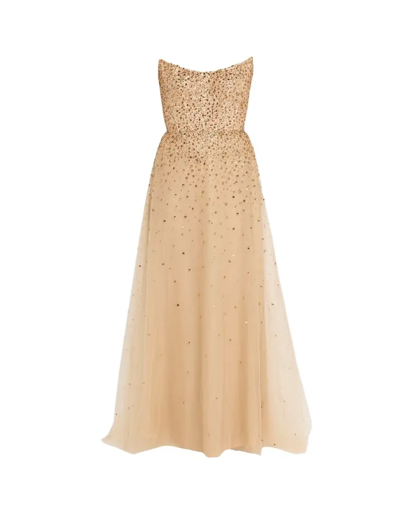 Monique Lhuillier Strapless Crystal Embellished Tulle Gown