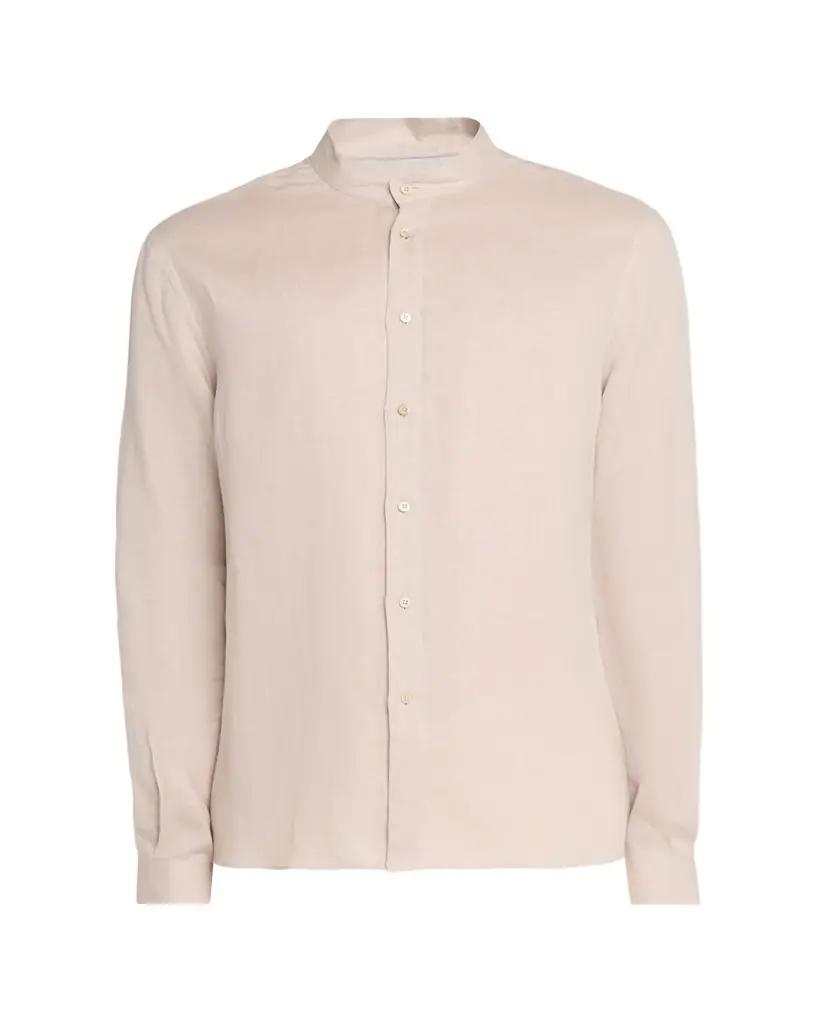 Brunello Cucinelli Men's Linen and Cotton Band Collar Button-Down Shirt