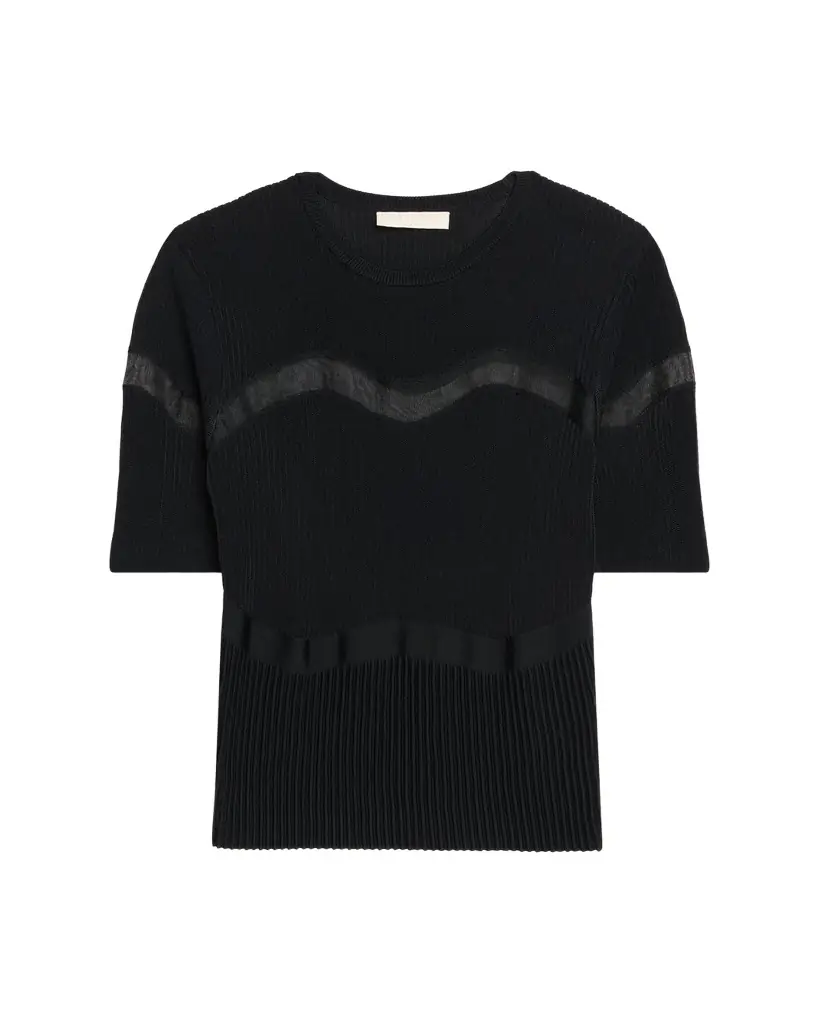 Ulla Johnson Ayla Wavy-Inset Short-Sleeve Rib Top
