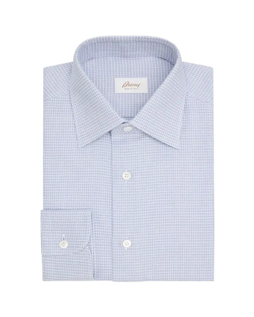 Brioni Men's Cotton Textured-Check Point Collar Dress Shirt