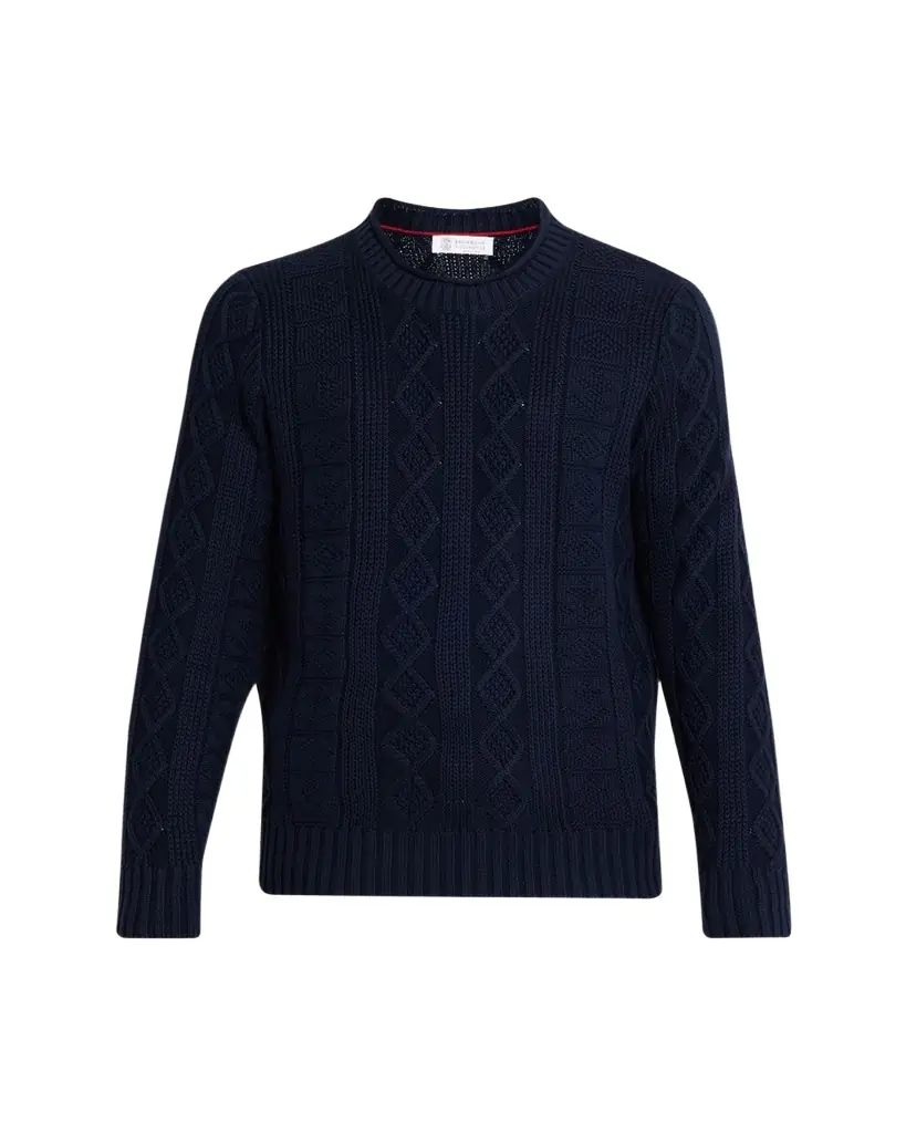 Brunello Cucinelli Men's Cotton Cable Knit Crewneck Sweater