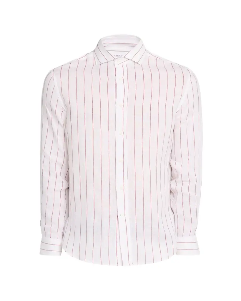 Brunello Cucinelli Men's Linen Pinstripe Spread Collar Button-Down Shirt