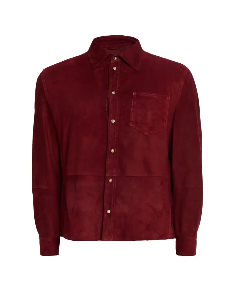 Brunello Cucinelli en's Leather Snap-Front Shirt with Pocket