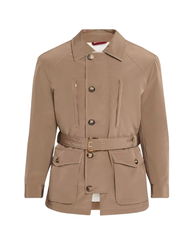 Brunello Cucinelli Men's Water-Resistant Padded Safari Jacket with Self-Belt
