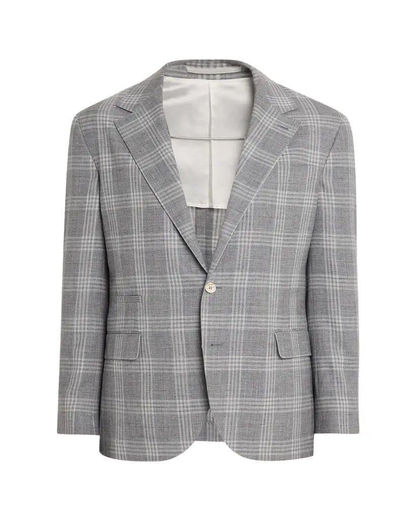 Brunello Cucinelli Men's Wool, Silk and Linen Plaid Single-Breasted Suit Jacket