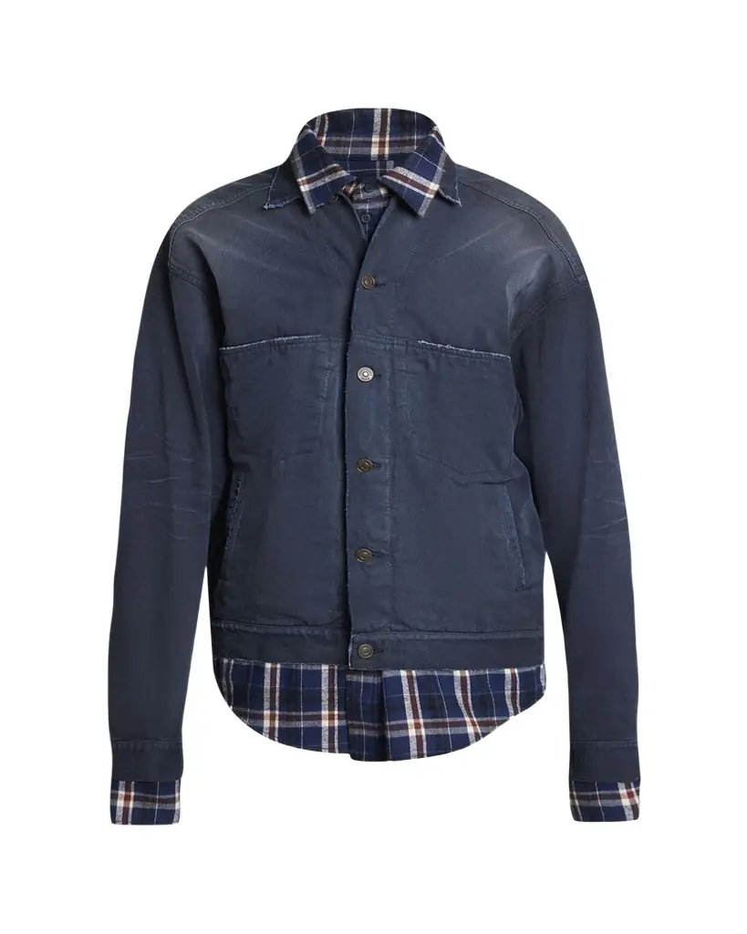 Balenciaga Men's Patched Denim Mixed-Media Shirt Jacket