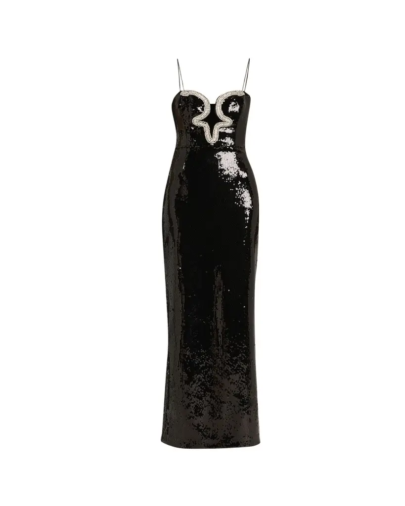 REBECCA VALLANCE Lyra Plunging Diamante Snake-Trim Sequin Gown