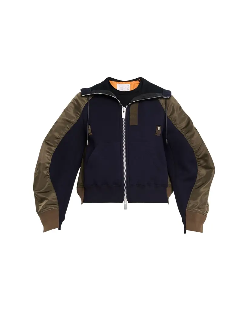 SACAI Mixed-Media Zip Hooded Jacket